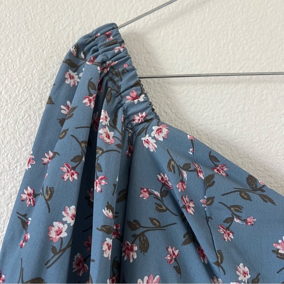 WAYF Babydoll Dress | X-Small NWT | Dusty Blue with Pink Flowers - Picture 4 of 8